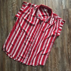 Red & White Striped Short Sleeve Blouse